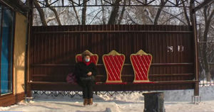 На автобусной остановке в Ново-Ленино вместо лавочек установили троны - Верблюд в огне